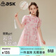 ASK JUNIOR滿(mǎn)印花朵女童裙子夏裝甜美公主裙時(shí)尚飛花袖連衣裙 粉色 130