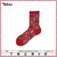 Tabio圣誕襪子女秋冬保暖舒適羊毛襪中筒襪設計感圣誕節禮物潮襪 圣誕紅 1雙 均碼 (22.5-24.5cm)