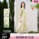 歐莎（OSA）新中式盤(pán)扣雪紡連衣裙套裝女夏新款古典印花襯衫半身裙兩件套 清新綠 S