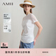 AMII女裝2026夏季新款圓領(lǐng)網(wǎng)紗拼接莫代爾棉彈力短袖T恤女修 米白 XL