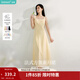 茵曼（INMAN）章若楠同款歐若風(fēng)法式吊帶連衣裙2026夏季新品女裝淡鵝黃色裙子 淺黃色 (方領(lǐng)) M