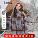 百圖（betu）女裝冬季新款毛呢外套高級感圍巾格子中長(cháng)款大衣女2511T27 咖色格 M