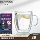 明尊（LIGHTKING）手工制高硼硅玻璃防燙雙層玻璃杯耐熱玻璃咖啡杯喝水杯帶把綠茶杯 CP'11（350ml）