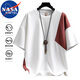 NASA MARVEL短袖T恤男士夏季圓領(lǐng)休閑寬松雙色拼接上衣打底衫 白紅色 XL