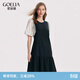 歌莉婭拼接假兩件連衣裙女新品名媛氣質(zhì)a字通勤小香風(fēng)裙子1A6C4HARA 00B黑色 S (155)