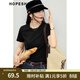 紅袖（hopeshow）獨特超好看T恤2026春季新款女裝正肩短袖圓領(lǐng)百搭顯瘦氣質(zhì)短上衣 黑050（預售3.20） M