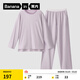 蕉內（Bananain）棉棉305H男女士睡衣睡褲純棉情侶家居服套裝春夏季長(cháng)袖長(cháng)褲不悶汗 【女士】粉紫 M