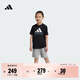 adidas男女小童休閑簡(jiǎn)約舒適純棉短袖套裝兒童夏季阿迪達斯輕運動(dòng)   黑色/中麻灰   128
