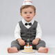 GOKU周歲禮服男寶寶西裝紳士套裝嬰幼兒百天生日宴抓周長(cháng)袖三件套英倫 灰色 100