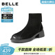 百麗（Belle）復古牛皮擦色時(shí)裝靴女冬季新款氣質(zhì)百搭粗跟增高短靴B2910DD5 黑色-絨里 38 (240mm)