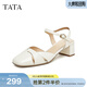 他她（TATA）法式時(shí)裝涼鞋女款真皮粗跟包頭涼鞋單鞋秋新YES01BH4 米白 36