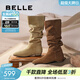 百麗（Belle）爭氣同款復古巴恩風(fēng)西部靴女冬新商場(chǎng)款絨面堆堆長(cháng)靴E5Z1DDG5 棕色 36