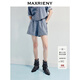 MAXRIENY精致日常感收腰燙鉆高腰水洗牛仔短褲夏款褲腿短褲女 藍色 M