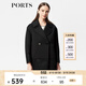 PORTS寶姿 秋冬新款女裝時(shí)尚拼接毛呢大衣外 毛呢大衣女LW9N088XCP012 黑色 XS (2)