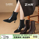 ZHR則則高跟鞋女秋冬細跟尖頭短靴氣質(zhì)通勤加絨女靴法式踝靴BQ137A黑色39