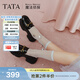 他她（TATA）李蘭迪同款魔法偵探樂(lè )福鞋女英倫風(fēng)黑色單鞋小皮鞋厚底JK鞋子 黑色（跟高6CM） 36