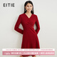 愛(ài)特愛(ài)（EITIE）新年紅品V領(lǐng)修身連衣裙呢子裙羊毛冬新款氣質(zhì)闊太太A字裙6807511 紅色60 L 165