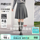 尚都比拉職場(chǎng)通勤a字半身裙女春秋女裝格雷系百褶裙小個(gè)子百搭顯瘦短裙子