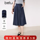 百圖betu女裝春季新款半身裙高腰中長(cháng)款原色洗水牛仔裙女2502T63 深牛仔藍 S