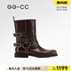 GG-CC【沙丘玫瑰】冬季新款皮帶扣西部靴女粗跟百搭機車(chē)短靴G25Y2923 咖色 36