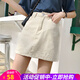 歐貝汐半身裙春夏春秋季新款韓版牛仔裙高腰A字包臀裙女學(xué)生短裙 米黃 L