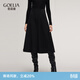 歌莉婭針織半身裙秋冬流行穿搭彈力八片裙高腰傘裙1EDL2D110 03X黑色花灰雙色 S
