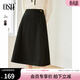 歐莎（OSA）知性通勤復古高腰星空呢傘裙2025秋新款女a(chǎn)字顯瘦氣質(zhì)百搭半身裙 黑色 M