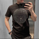 VERSACE JEANS范思哲男裝夏季美杜莎水晶燙鉆T恤修身圓領(lǐng)短袖絲光棉高端男士T恤 黑色 L