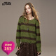 妖精的口袋撞色條紋彩點(diǎn)毛衣女2025年秋冬新款慵懶風(fēng)仿羊駝毛上衣 慵懶綠色 M