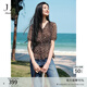 玖姿·安娜蔻優(yōu)雅復古摩登波點(diǎn)V領(lǐng)收腰短袖襯衫女2025夏季款 花咖啡 2XL