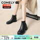 康莉（COMELY）真皮短靴女冬季新款羊皮粗跟厚底時(shí)尚復古時(shí)裝皮靴子 黑色 39