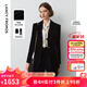 朗姿法式復古絲絨戧駁領(lǐng)黑色西裝外套女冬季新款通勤西服上衣 夜幕黑色2 S
