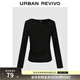 UR2026春季新款女氣質(zhì)褶皺短款修身長(cháng)袖T恤UWH450110+ 黑色 M