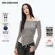 ANN ANDELMAN【明星同款】不對稱(chēng)斜肩拼色長(cháng)袖T恤假兩件修身上衣 灰色 XS