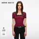 MISS SIXTY2026春季新款針織衫女撞色方領(lǐng)徽標刺繡修身短款上衣 暗紅 L