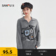 三福（SANFU）毛衣2025冬季搞怪貓咪圖案V字翻領(lǐng)寬松上衣女裝510497 深花灰 S