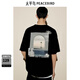 太平鳥(niǎo)男裝T恤夏重磅寬松刺繡印花 B2CNE2607 黑色1（闊型） S