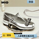MIO米奧2026春季新款圓頭粗跟T字帶瑪麗珍鞋蝴蝶結甜美風(fēng)淺口單鞋 銀色 38 (240mm)