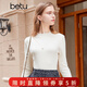 百圖betu女裝秋冬新款T恤高彈力木耳邊修身長(cháng)袖針織打底衫2310T42 米白 M