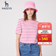 哈吉斯（HAZZYS）女裝 夏季款條紋顯瘦上衣休閑圓領(lǐng)短袖t恤女ASTSE03BE53 梅紅色RF L (165/88A 40)