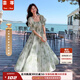 蕓蕁裙子女夏季2026新款法式溫柔風(fēng)方領(lǐng)碎花連衣裙女夏季新款韓版收腰 綠色裙 M 建議110-120斤