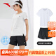 安踏速干運動(dòng)套裝女士夏季款短袖短褲跑步普拉提瑜伽健身羽毛球衣服 【速干套裝】雪花白-5 XL