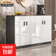 餐邊柜餐廳廚房櫥柜客廳大容量收納儲物矮柜簡(jiǎn)易臥收納儲物柜子 【板材加厚-四門(mén)】暖白灰色1.2米