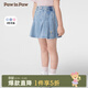 PawinPaw卡通小熊童裝25年春夏女童A字百褶裙半裙學(xué)院風(fēng)牛仔短裙 Indigo牛仔藍色/55 140 cm