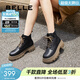 百麗（Belle）時(shí)尚系帶馬丁靴女商場(chǎng)同款舒適牛皮甜酷短靴B9T1DDD4 黑色-單里 35 (225mm)