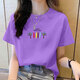 夏季女裝短袖t恤女純棉韓版大碼休閑時(shí)尚印花寬松百搭上衣體恤衫 紫色椰樹(shù) XL碼【建議115-125斤】