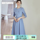 ROEYSHOUSE羅衣知性小香風(fēng)肌理感連衣裙春裝新款純色褶皺大擺裙子07219 淺藍色 L