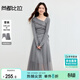 尚都比拉秋季溫柔氣質(zhì)女士套裝收褶顯瘦長(cháng)袖針織衫配燙銀網(wǎng)紗半身裙兩件套