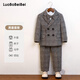蘿卜唄唄（LUOBOBEIBEI）男童小西裝英倫格子西服兒童主持拜年服秋冬套裝 灰色四件套 140
