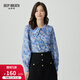 深呼吸DEEP BREATH女裝復古娃娃領(lǐng)泡泡袖花色純棉襯衫上衣女A301168 藍花 M (3)